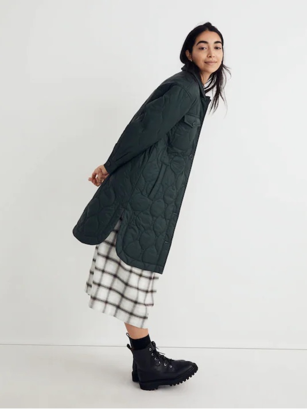Airpuff Long Shirt-Jacket in Dark Palm